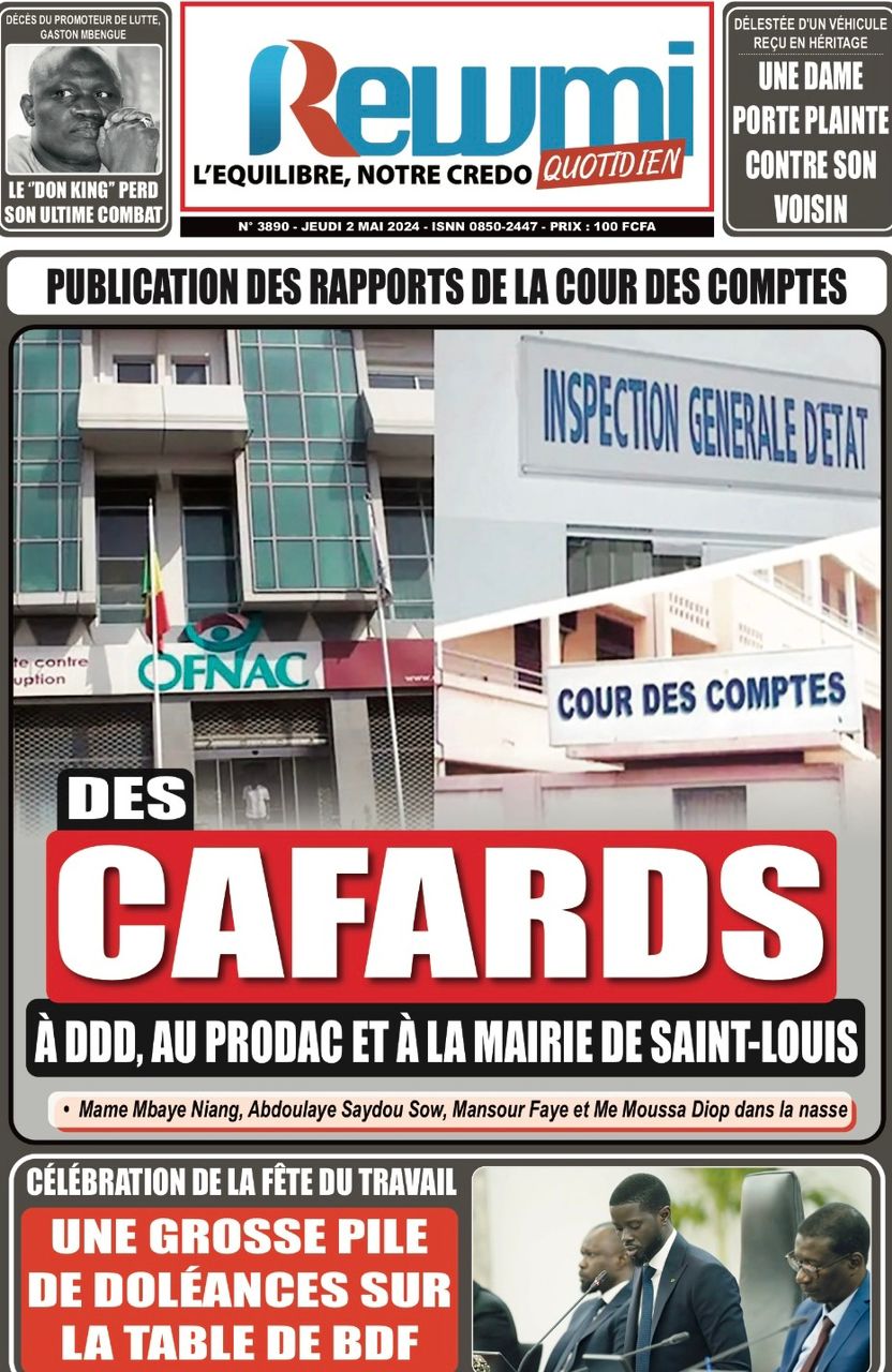 La Une du quotidien le Réveil du jeudi 02 mai 2024