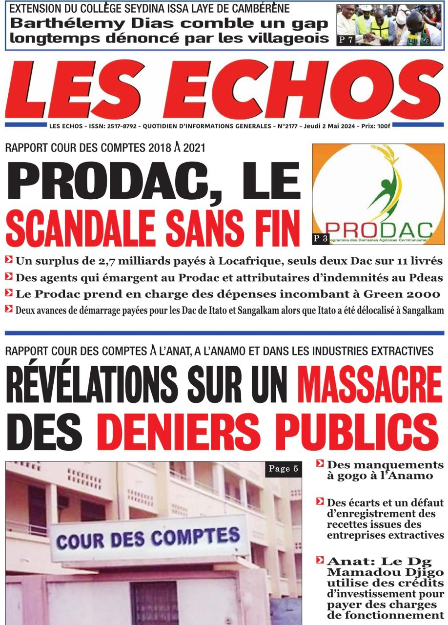 La Une du quotidien le Réveil du jeudi 02 mai 2024