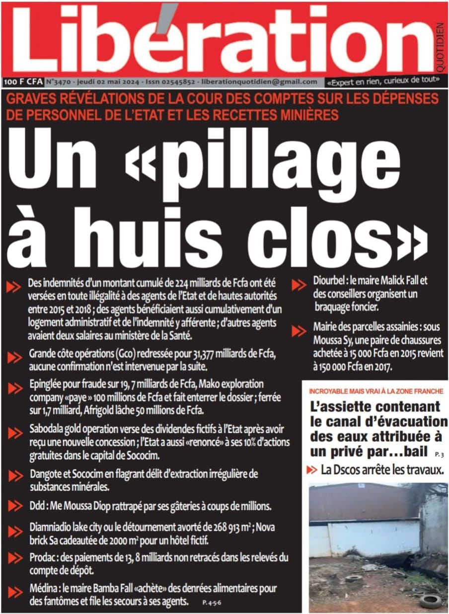 La Une du quotidien le Réveil du jeudi 02 mai 2024