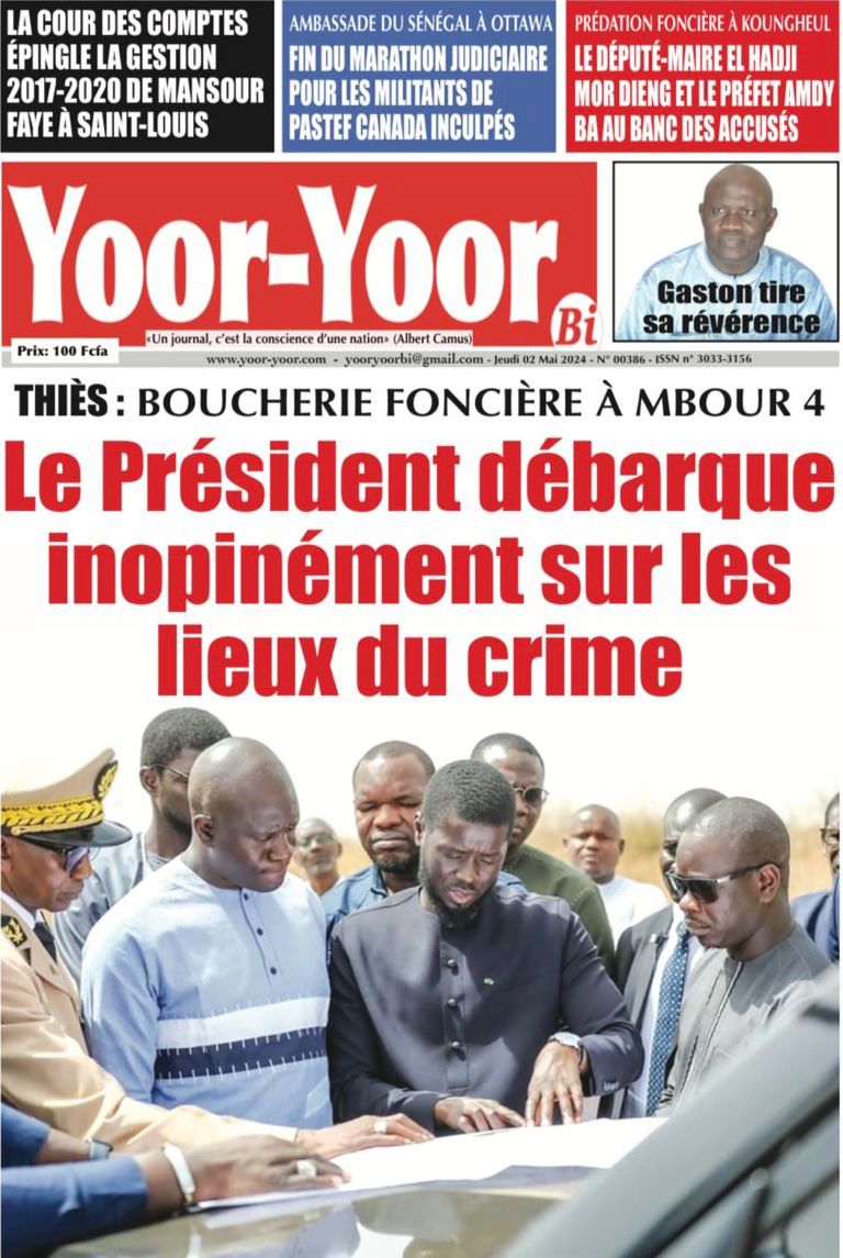 La Une du quotidien le Réveil du jeudi 02 mai 2024