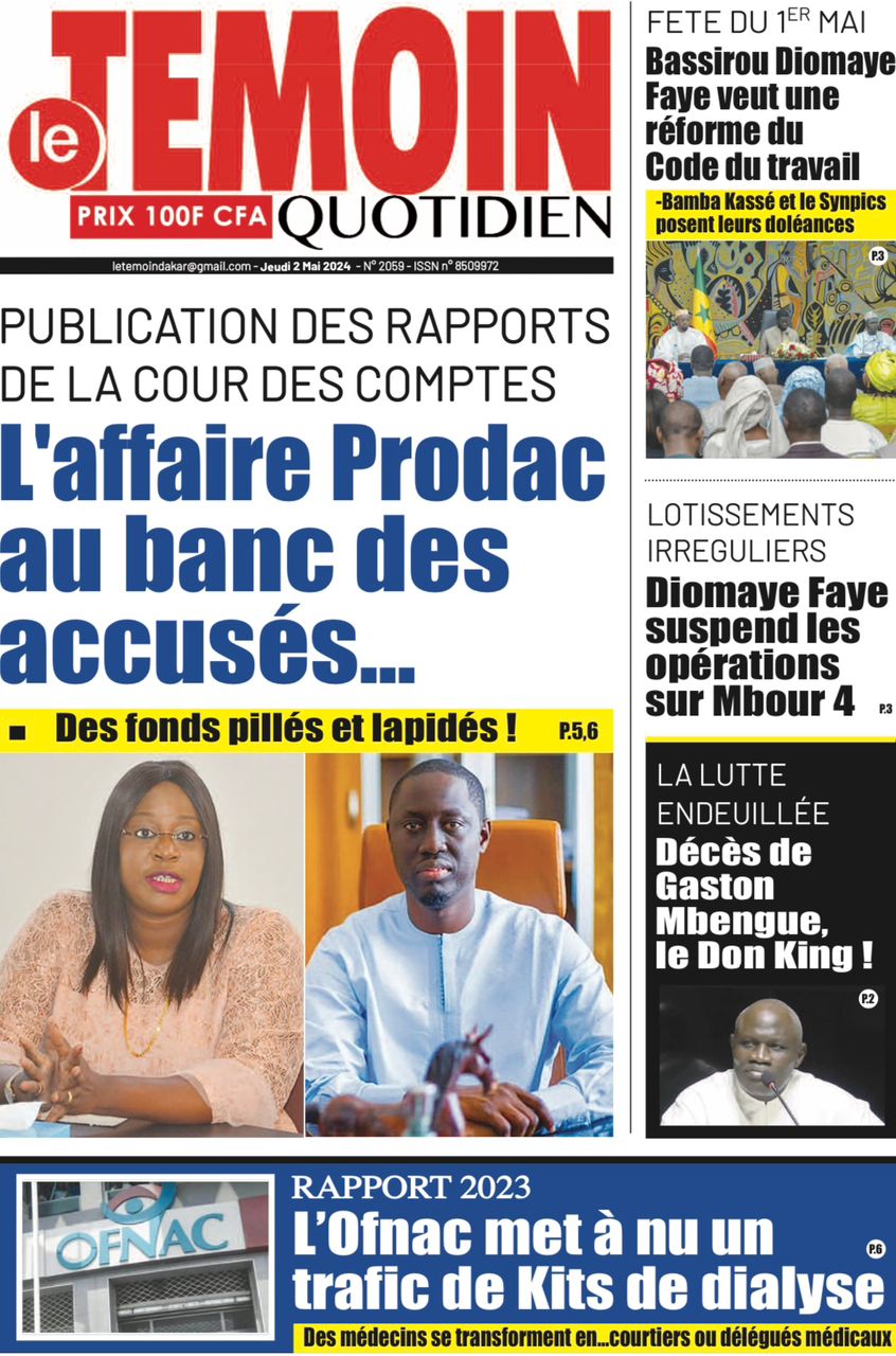 La Une du quotidien le Réveil du jeudi 02 mai 2024