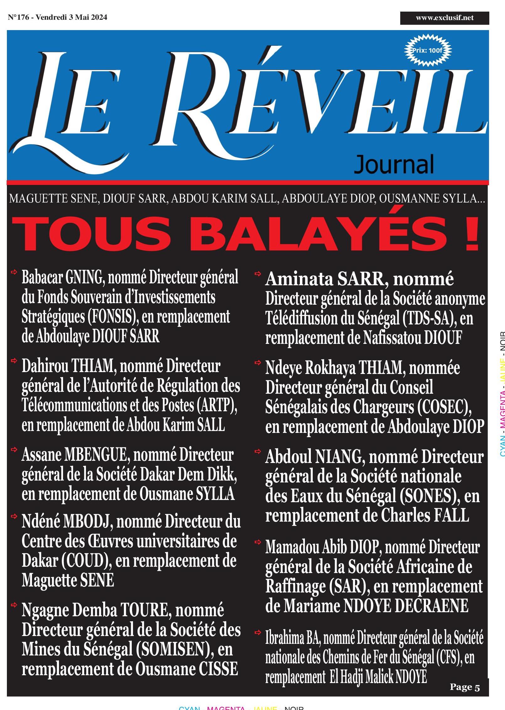 La Une du quotidien le Réveil du Vendredi 03 mai 2024