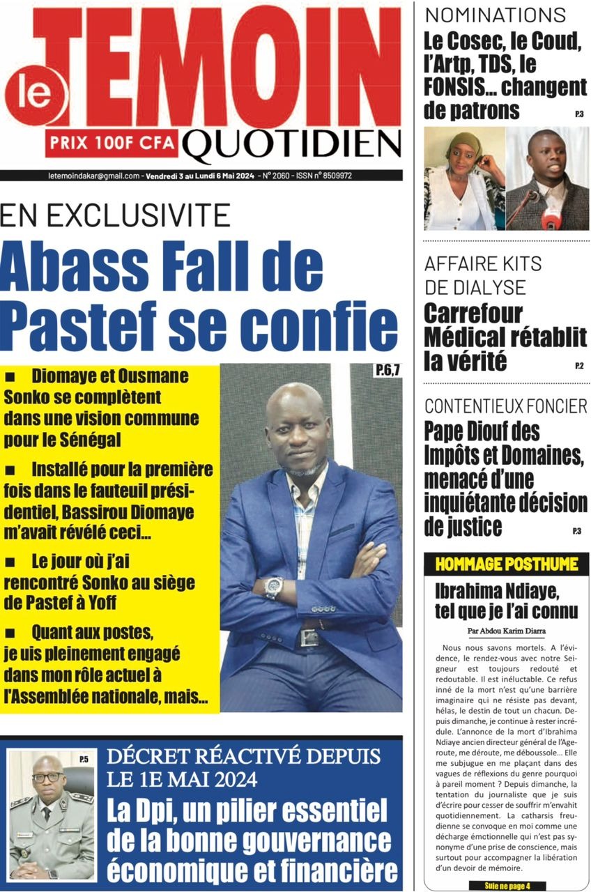 La Une du quotidien le Réveil du Vendredi 03 mai 2024