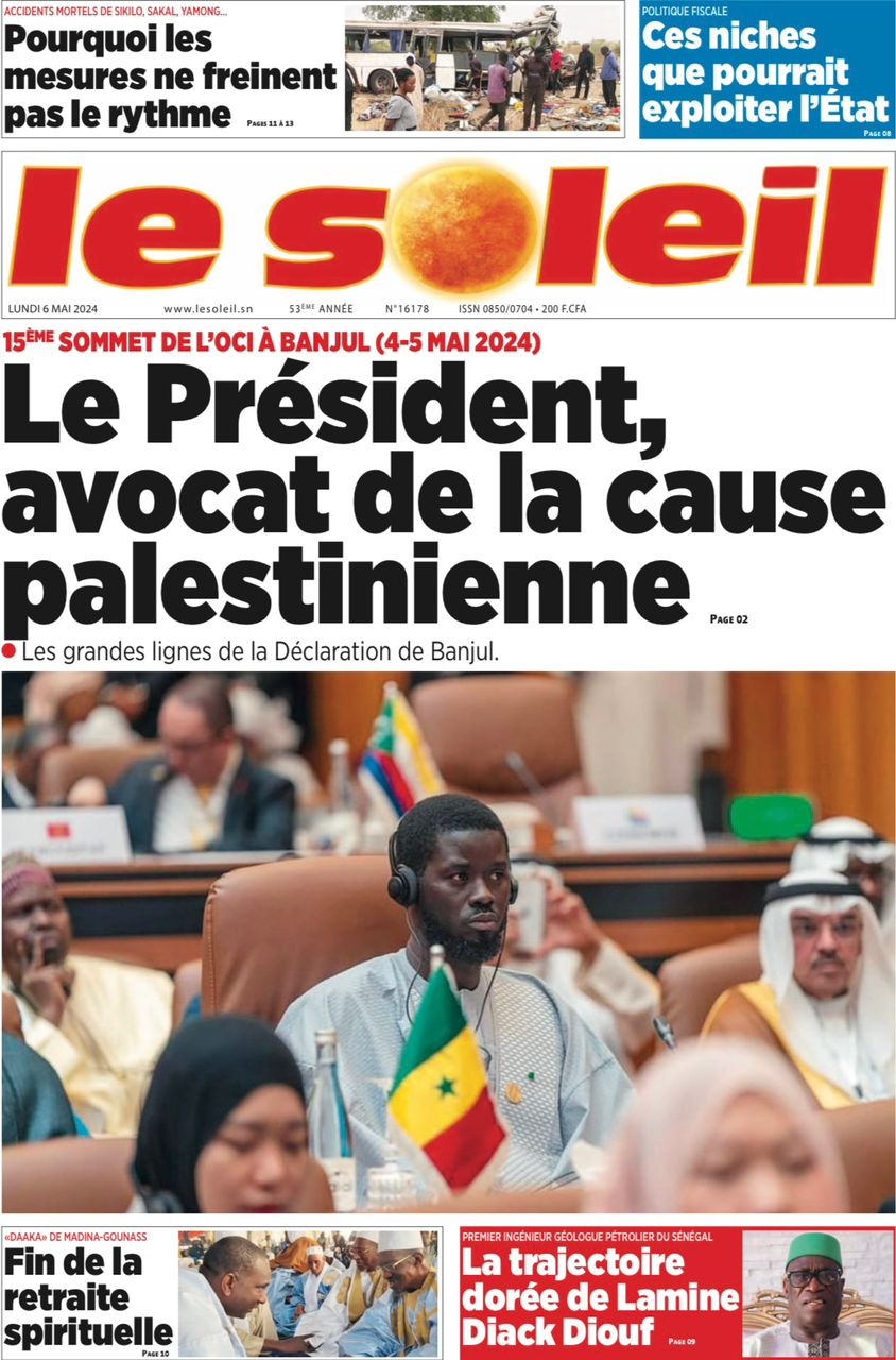 La Une du journal le réveil du Lundi 06 Mai 2024