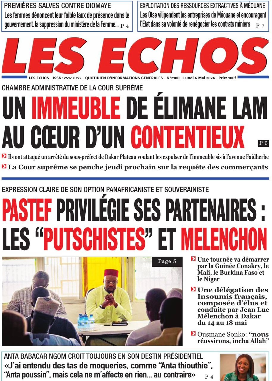 La Une du journal le réveil du Lundi 06 Mai 2024