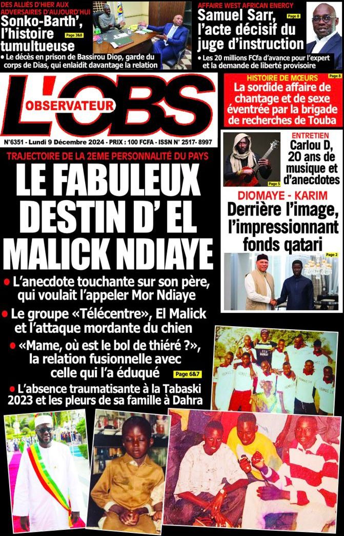 La Une du journal Le Réveil de ce Lundi 09 décembre 2024