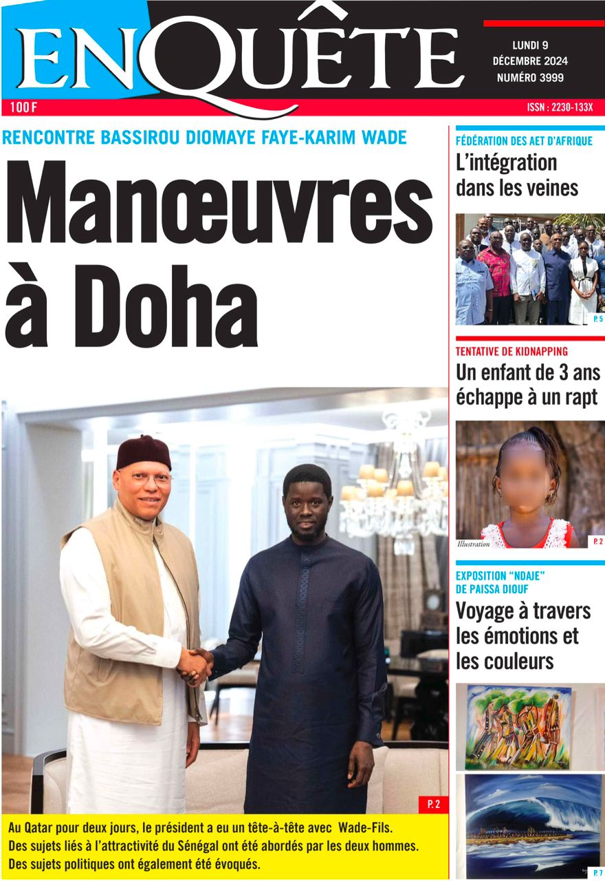 La Une du journal Le Réveil de ce Lundi 09 décembre 2024