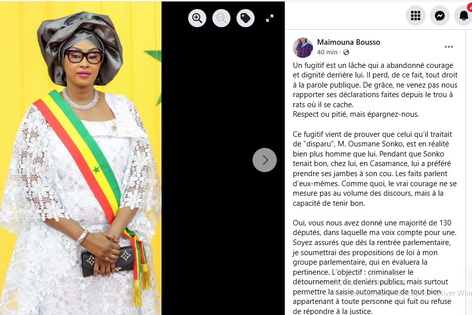« Un fugitif est un lâche » : Maimouna Bousso charge Madiambal Diagne