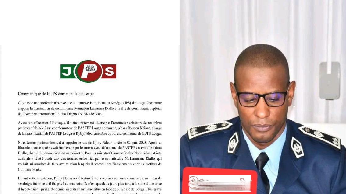 Louga : la JPS dénonce la nomination du commissaire Mamadou Lamarana Diallo à l’AIBD