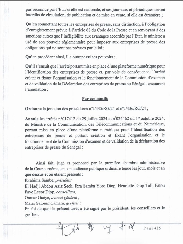 Excès de pouvoir : la Cour suprême invalide la plateforme numérique des entreprises de presse (DOCUMENTS)