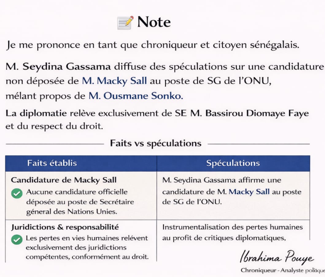 « La politique étrangère relève du Chef de l’État » : Ibrahima Pouye met en garde contre les spéculations sur la candidature de Macky Sall à l’ONU