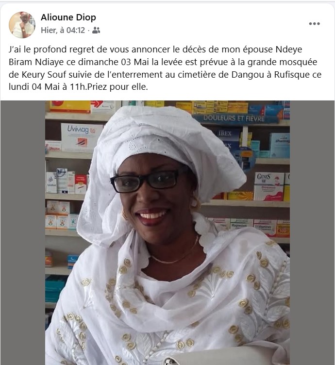 Mbao en deuil : décès de l’épouse du Dr Alioune Diop
