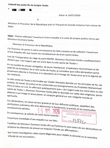 Plainte contre Ousmane Sonko : les propos sur Touba devant la justice