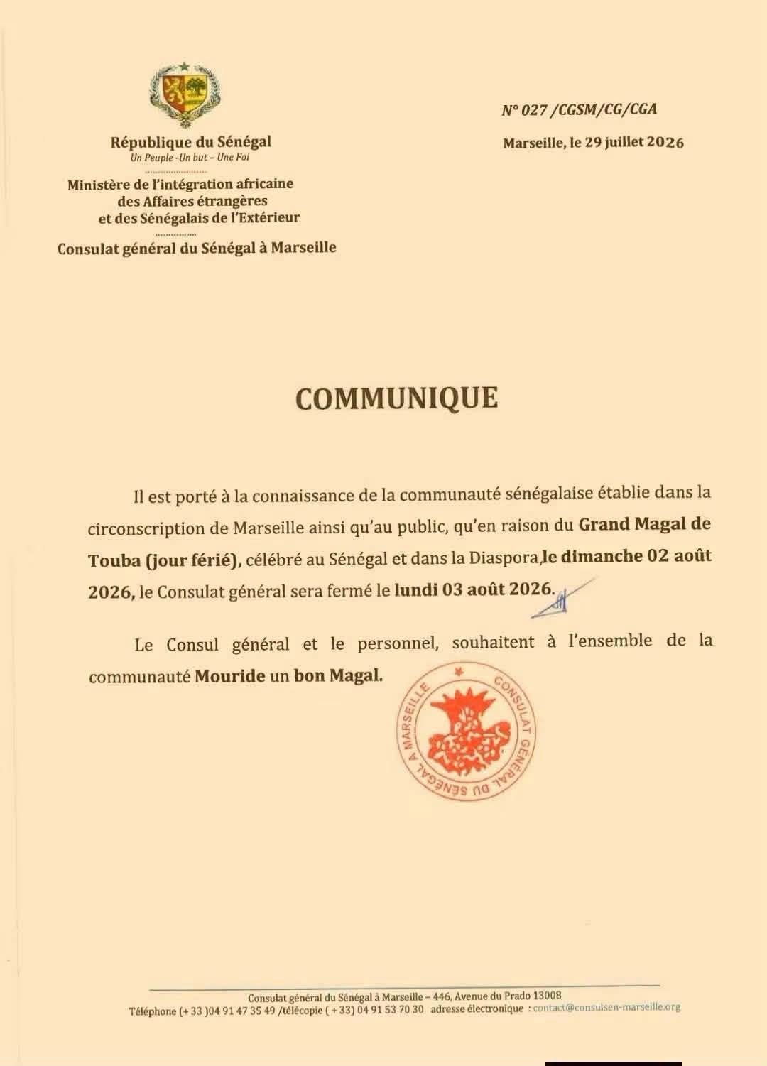 Grand Magal : revirement à Marseille, le Consulat du Sénégal annule finalement sa fermeture du lundi 3 août