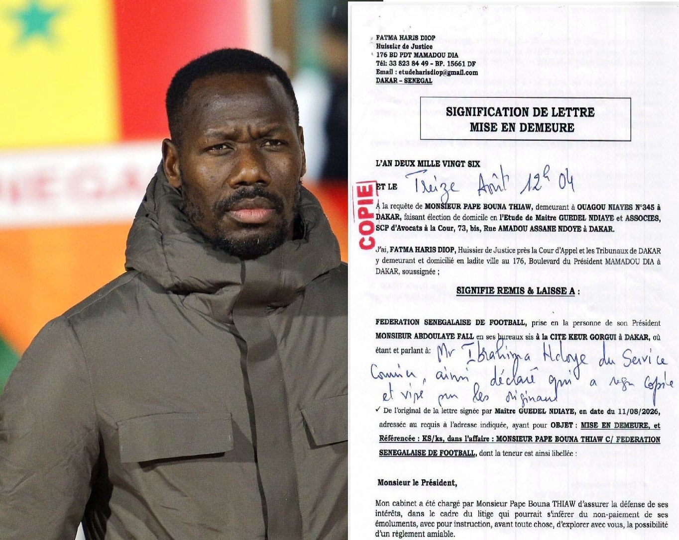 Pape Bouna Thiaw réclame 423,8 millions de FCFA à la Fédération sénégalaise de football