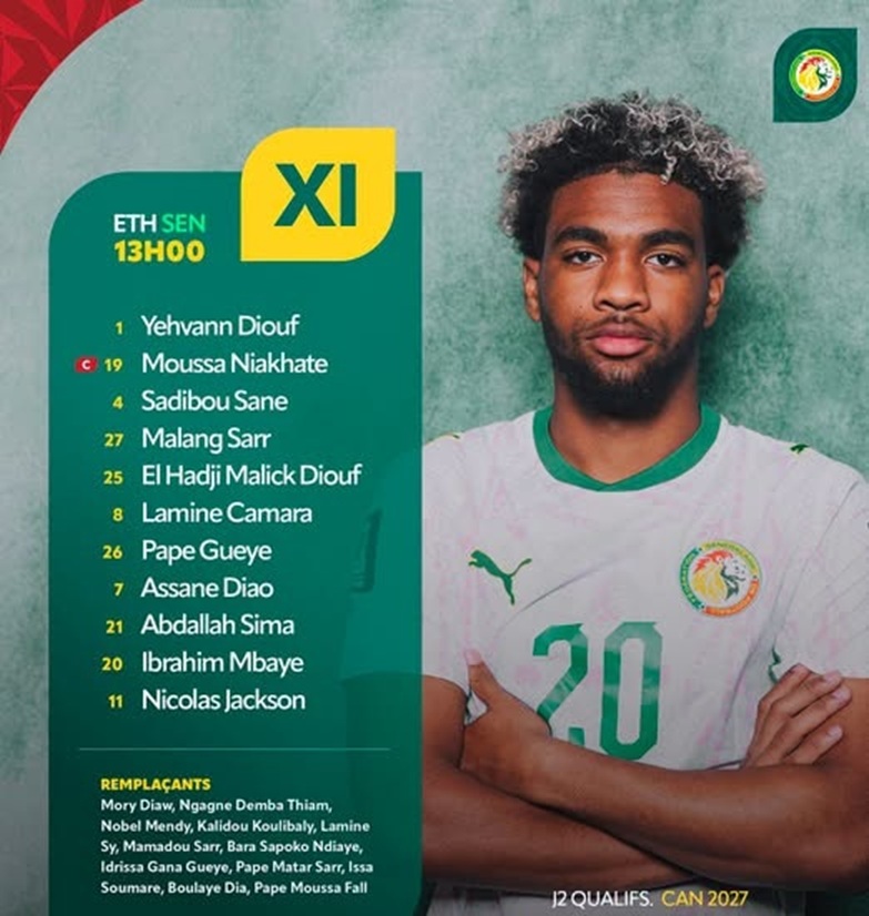 Sénégal–Éthiopie : le onze de départ des Lions