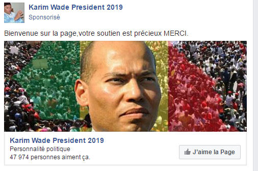 Karim Wade lance sa page Facebook, 45 mille  personnes ont déjà aimé 