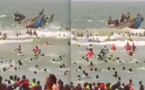 Scène incroyable d’une pirogue de migrants échoue sur la plage de Saint-Louis (vidéo)