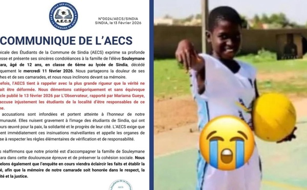 Décès de Souleymane Camara : l’AECS dément toute implication des étudiants de Sindia